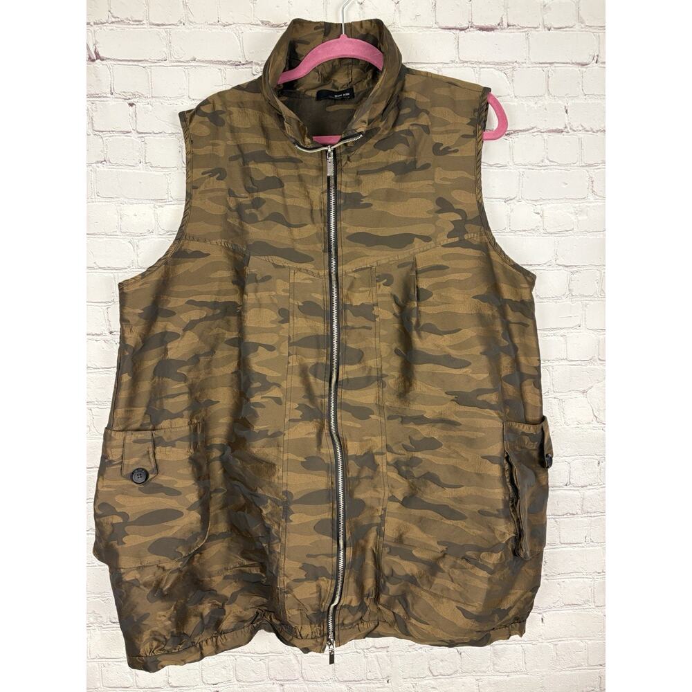 SUN KIM Outerwear Full Zip Cargo Vest 1X Brown Gold Bronze Camo bubble balloon